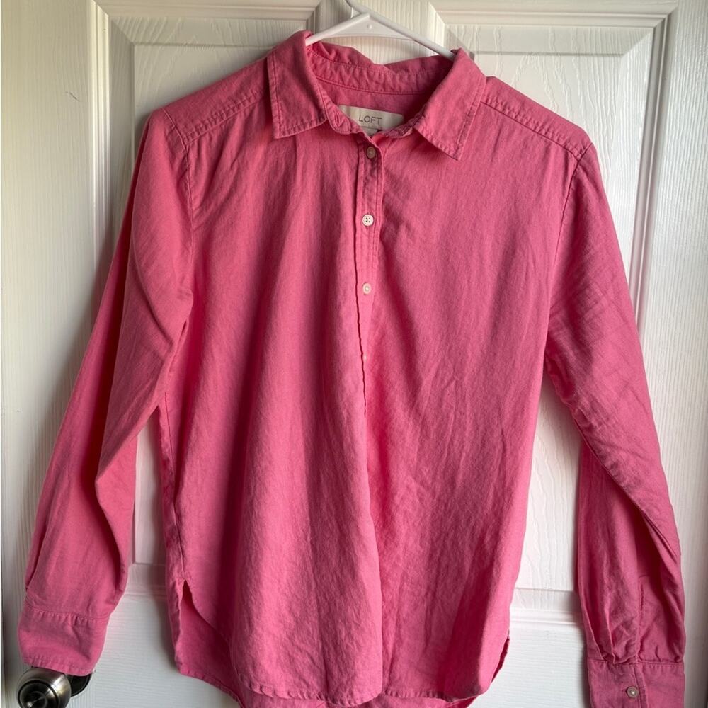 EUC LOFT Linen Blend Everyday Pink Shirt